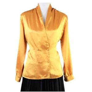 Vintage 80s Mustard Gold Blouse Large